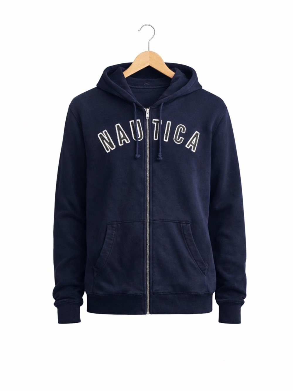 Nautica Navy Zip Up Hoodie XXL Logo Spellout Cotton Classic Casual